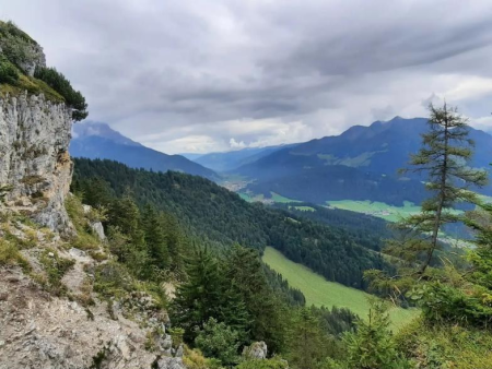 Donkergroen bergmeer in een steile kom met grazende koeien – Wildseeloder en Henne vanuit Fieberbrunn, Fieberbrunn